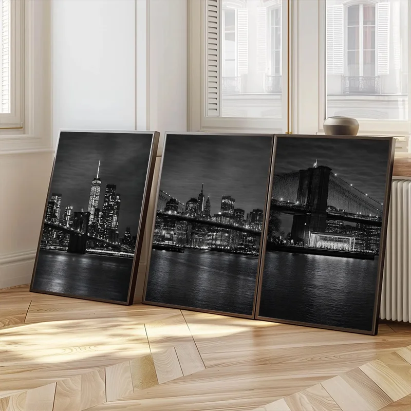 Black White New York City Nightscape Poster Brooklyn Bridge Manhattan Skyline Wall Art Bedroom Living Room Hallway Home Decor - Image 2