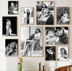 Classic Black White Fashion Movie Star Rita Hayworth Retro Photography Poster Canvas Paintings Wall Art Pictures Home Decor