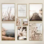 Artistic Flower Cottage Mosaic Beige Vintage Natural Landscape Poster Canvas Wall Art Home Decor