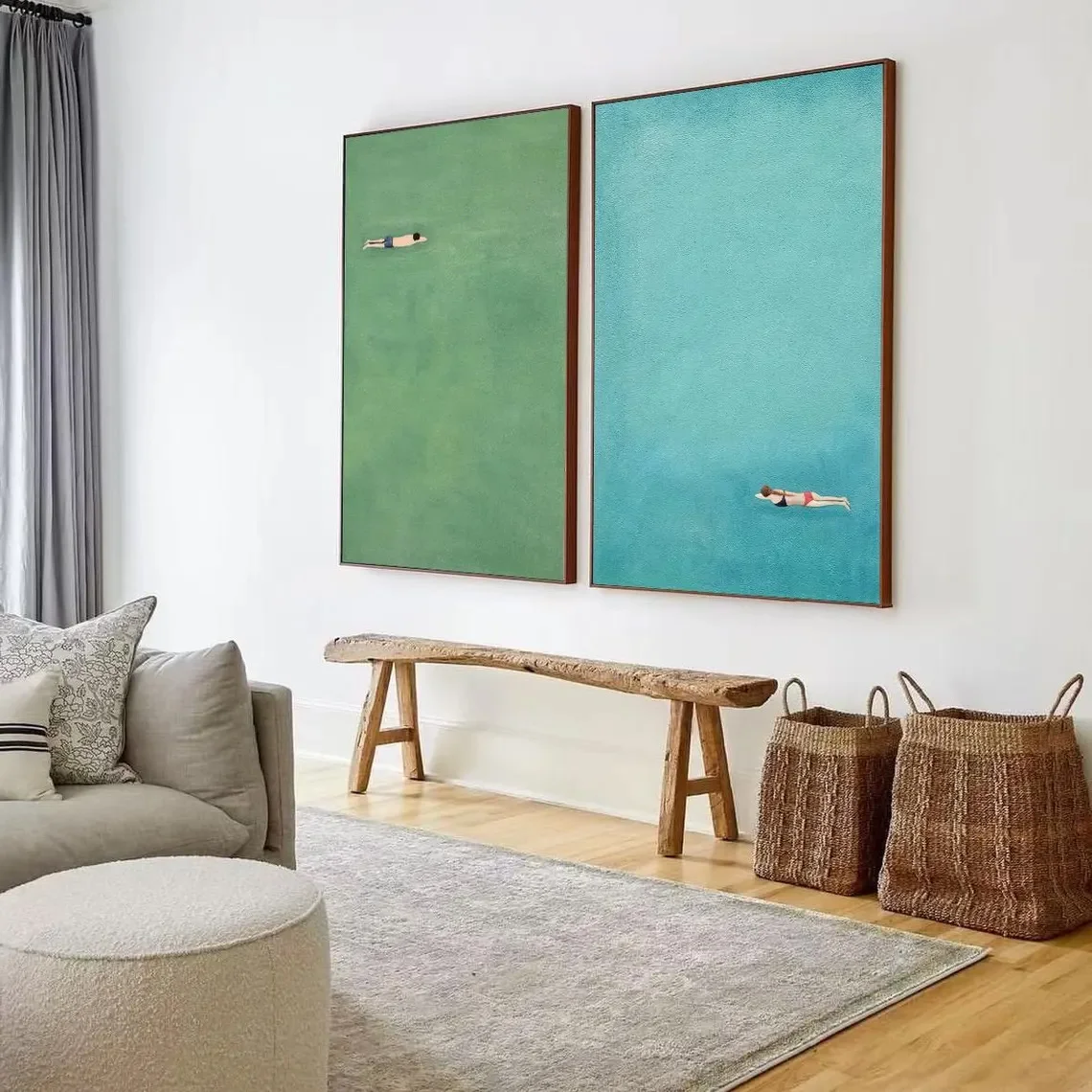 Two-piece Set: Wall Decoration, Retro Poster, Blue-green Aquatic Art Canvas Painting, and A Poster Depicting A Swimming Scene - Image 3