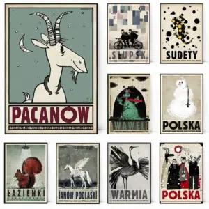 Vintage Polish City  Nature Wall Art  Mountain Sea Animal  Women Posters and Prints on Canvas for Living Room Decor