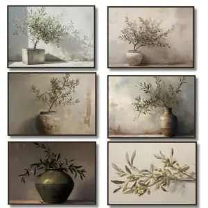 Vintage Minimalist Wall Art Italy Olive Tree in Vase Canvas Painting Poster Prints Still Life Botanical Antique Home Room Decor