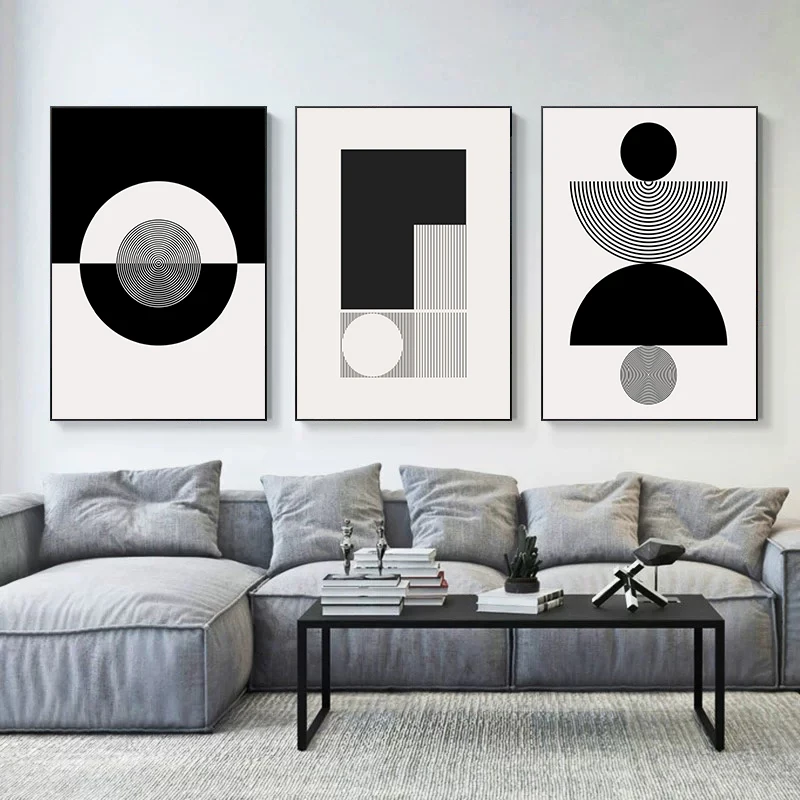 Abstract Modern Art Geometrical Shapes Poster Canvas Painting Black White Wall Art For Living Room Home Decoration Mural
