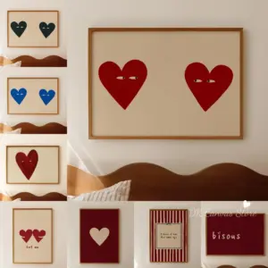 Funny Red Heart Eyes Canvas Print Poster Modern Minimalism Love Art Prints Living Room Wall Art Home Decor Valentine's Day Gifts