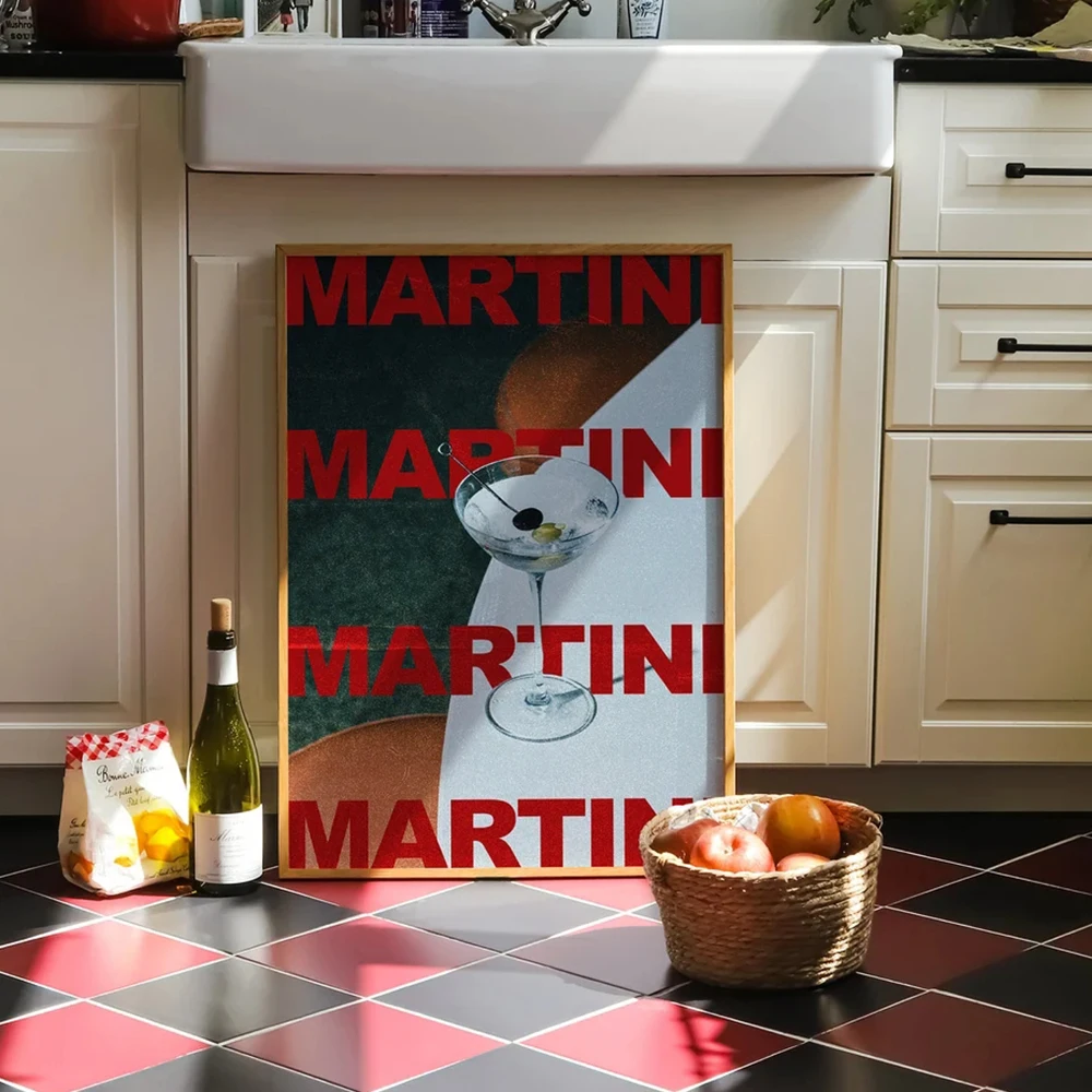 Modern Retro Martini Cocktail Alcohol Minimalist Wall Art Canvas Trendy Painting Posters For Living Room Home Decor - Image 4