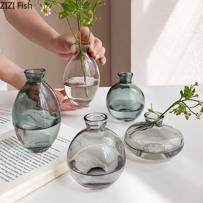 Minimalist Transparent Glass Vase Lovely Small Plant Pots Table Decoration Flower Arrangement Floral Vases Room Aesthetic Decor - Image 3