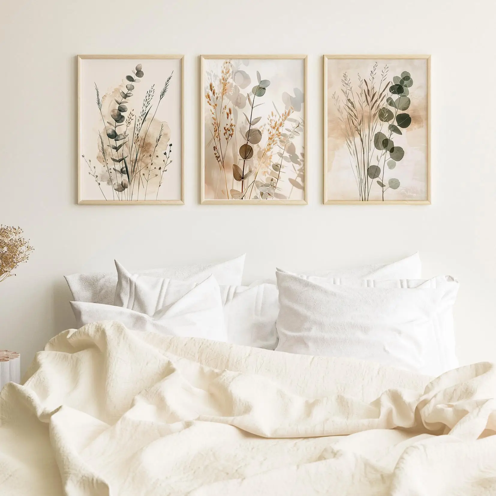 3pc Botanical Wall Artwork Neutral Minimalist Prints Scandinavian Bedroom Decor Eucalyptus Triptych Boho Living Room Wall Art - Image 6