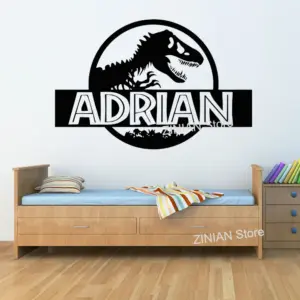 Personalized Jurassic Park Wall Sticker Bedroom Dinosaur T-Rex Custom Name Vinyl Decal Home Nursery Boy Kids Room Decor G577