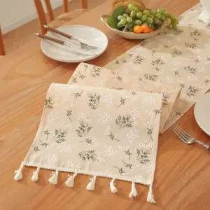 Tasse Table Runner Vintage Printed Pastoral Style Placemat Sideboard Cabinet Dust Cover Room Dining for Home Party Table Decor