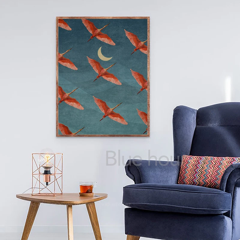 Red Crane Hokusai Eclectic Gallery Wall Art Prints Blue Heron Canvas Painting Nordic Posters Coastal Wall Pictures Home Decor - Image 3