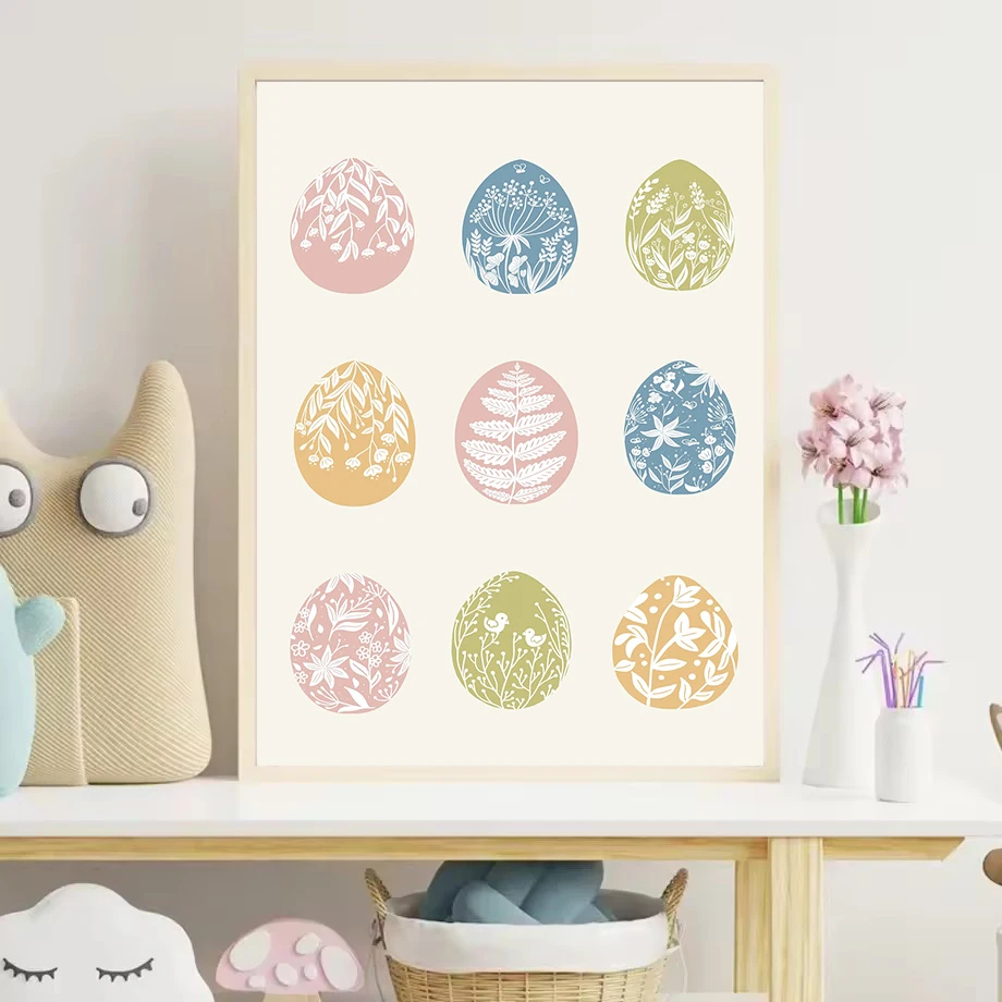 Minimalist Easter Spring Bunny and Flower Holiday Eggs Cartoon Nordic Poster Canvas Painting Wall Art Pictures Home Decor Gift - Image 4