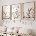 3pcs Cartoon Children Rabbit Flower Butterfly Wall Art Prints Canvas Painting Poster Picture For Living Room Home Decor