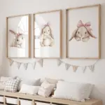 3pcs Cartoon Children Pink Bow Rabbit Wall Art Prints Canvas Painting Poster Picture For Living Room Home Decor