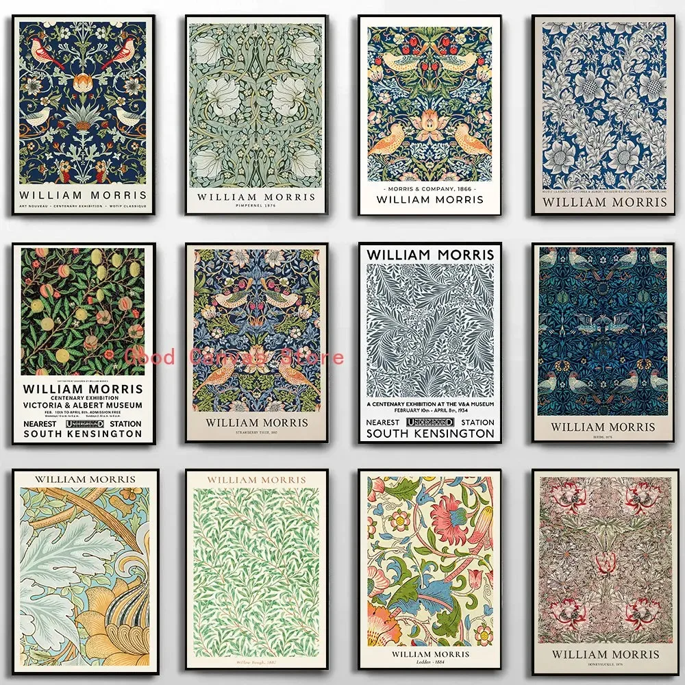 Abstract William Morris Flower Leaf Bird Canvas Painting Nordic Posters And Prints Wall Art Pictures For Living Room Home Decor