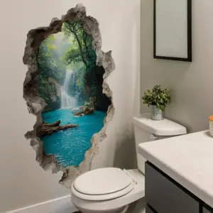 Broken Wall Hole Art Mountain Forest Scenic Wall Stickers For Home Aesthetic Rooms Landscape PVC Mural Stickers