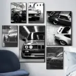 1PC Modern Fashion Art Simple Black And White Luxury Car Poster Self-adhesive Art Waterproof Paper Sticker Coffee House Bar Room