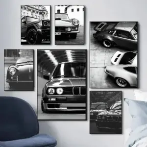 1PC Modern Fashion Art Simple Black And White Luxury Car Poster Self-adhesive Art Waterproof Paper Sticker Coffee House Bar Room