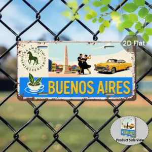 2D Flat - 1pc Vintage License Plate - Buenos Aires Argentina Travel Sign | Iconic Landmarks, Retro Argentine Decor for Home, Bar