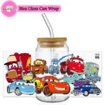 Cars UV DTF Cup Wrap Transfer Sticker for 16oz Libbey Cup DIY Logo Glass Plastic Can Selfadhesive Waterproof Tumbler Stickers