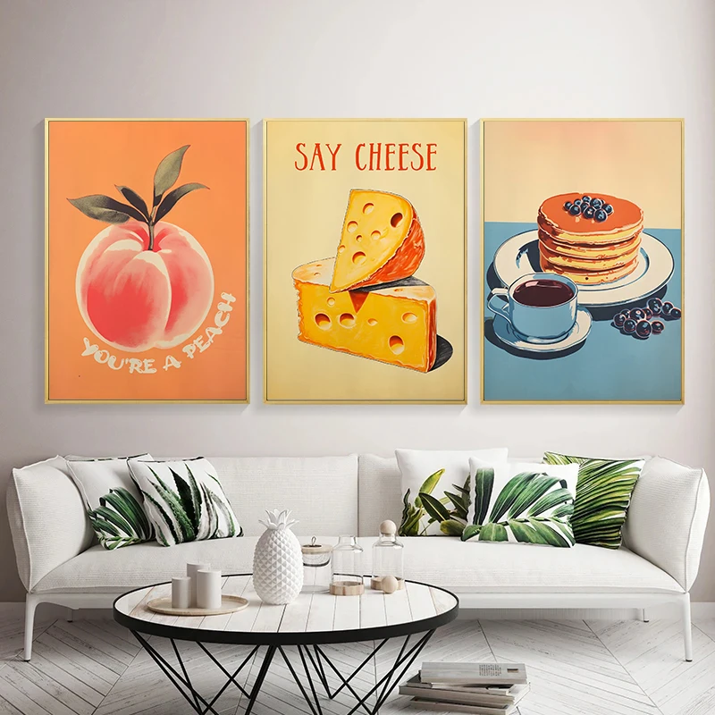 Vintage Food Poster Eggs Bacon Spaghetti Pancakes Seafood Cheese Canvas Painting Wall Art Picture Kitchen Restaurant Home Decor - Image 4