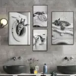 Cute Giraffe Penguin Tiger in Washing Machine Poster Laundry Room Decor Picture Funny Laundry Wall Art Utility Room Print Canvas