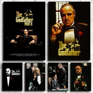 Classic Movie Godfather Poster Black And White Canvas Painting Home Decor Wall Art Gangster Retro Pictures Bar Hanging Painting