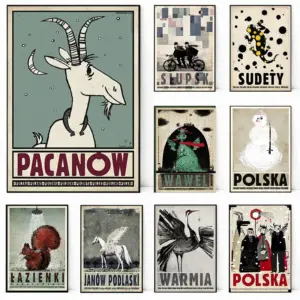 Vintage Poland Polish City Mountain Sea Animal Women Posters and Prints Canvas Printing Wall Art Picture for Living Room Decor