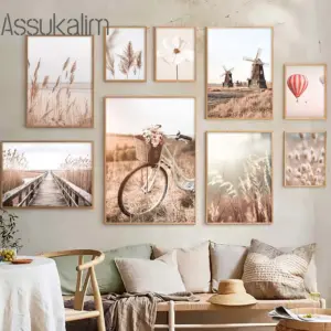 Landscape Beige Wall Art Bike Print Pictures Orchid Canvas Poster Dandelion Painting Poster Nordic Posters Bedroom Wall Decor