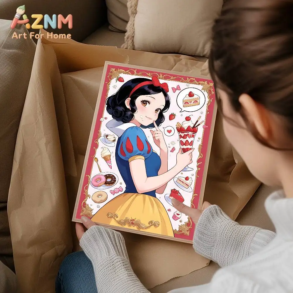 AZNM Disney Snow White Princess Sweet Dessert Animal Friends Frameless Canvas Wall Art for Girls Room Nursery Home Decor Paintin - Image 3