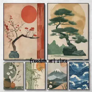 Minimalist Zen Japanese Style Bonsai Beige Wabi Sabi Japandi Art Poster Canvas Painting Wall Prints Picture for Room Home Decor
