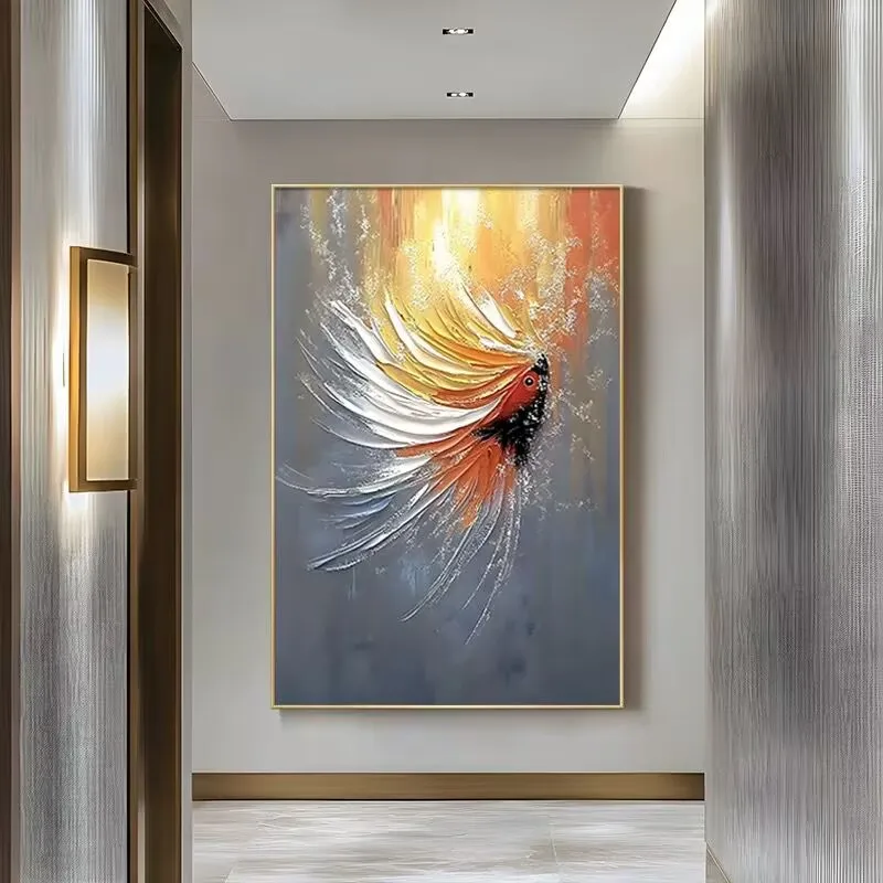Modern Abstract Gold Fish Picture For Wall Decor Pure Handmade Texture Oil Painting On Canvas Hanging Art Poster For Living Room - Image 5