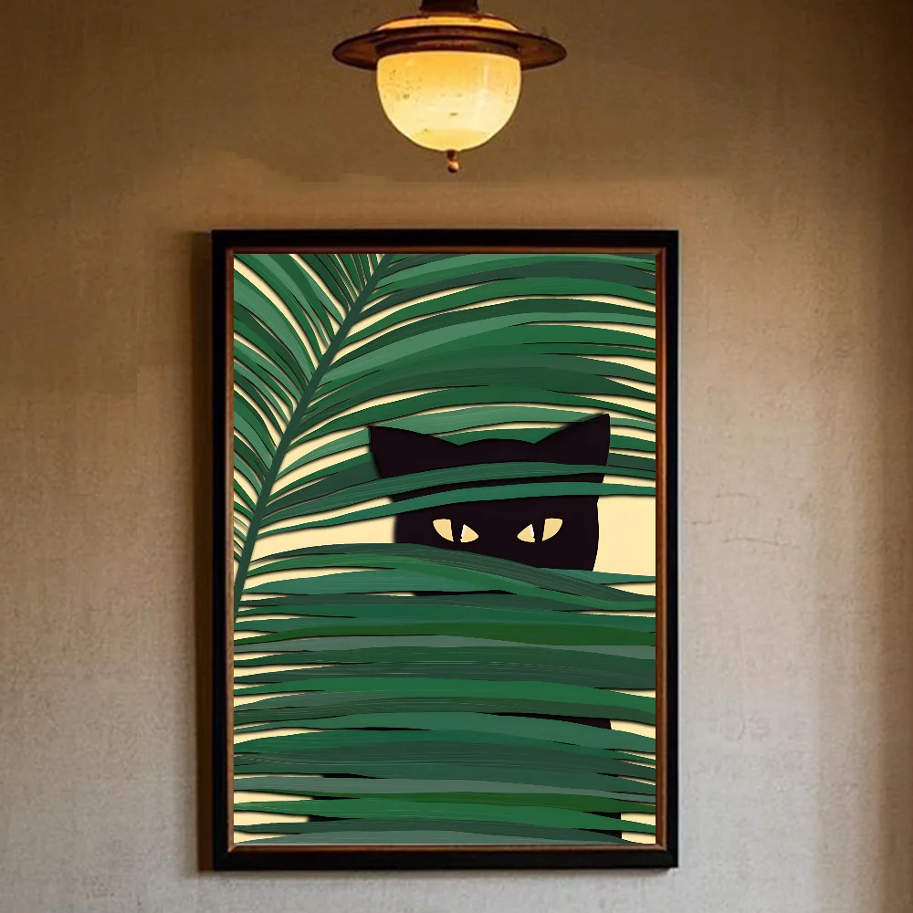 Art Green bedroom and cat Poster HD art sticky wall waterproof home living room bedroom bar aesthetic decoration - Image 4