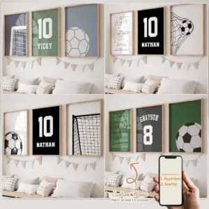 3pcs Personalized Custom Name Cartoon football Wall Art Print Picture Canvas Poster Painting For Living Room Home Decor