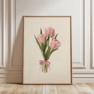 Large Coquette Tulips Bouquet Posters Prints, Pink Girly Aesthetic Wall art, Room Decor Y2k Cute Girly Home Decor No Frame