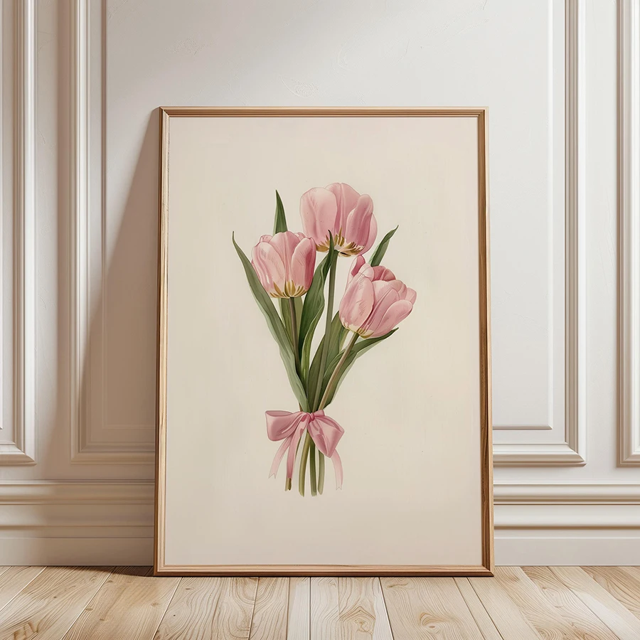 Large Coquette Tulips Bouquet Posters Prints, Pink Girly Aesthetic Wall art, Room Decor Y2k Cute Girly Home Decor No Frame