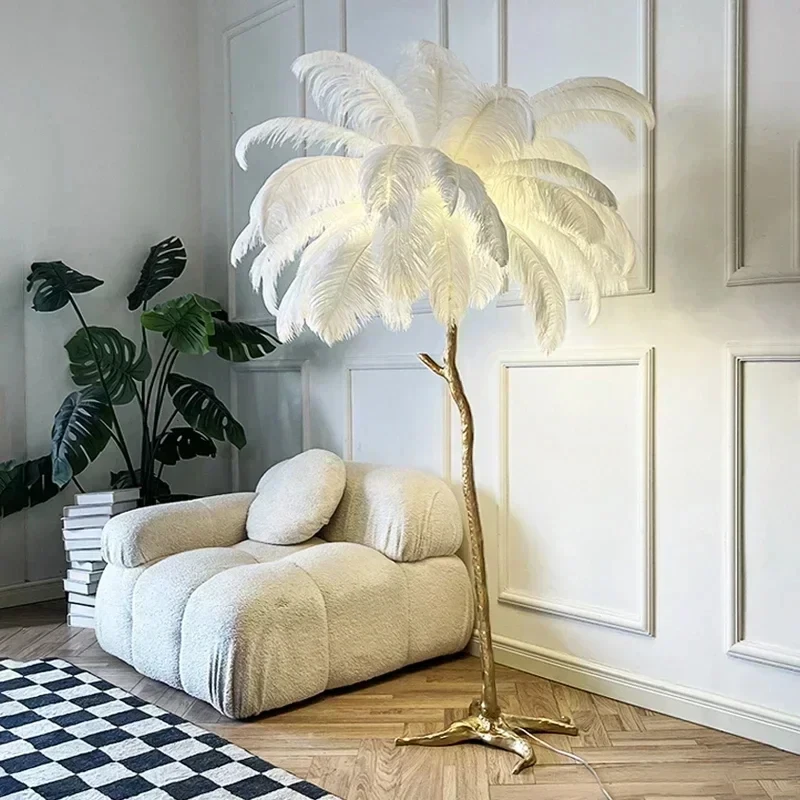Nordic Ostrich Feather Floor Lamp Living Room Sofa Background Wall Floor Standing Lamp Home Decor Bedroom Bedside Table Lighting - Image 3