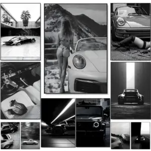Black white Luxury Sports Car  Painting Calligraphy Premium Cotton Canvas Wall Art Poster HD Scratch Resistant Perfect Gift