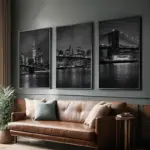 Black White New York City Nightscape Poster Brooklyn Bridge Manhattan Skyline Wall Art Bedroom Living Room Hallway Home Decor
