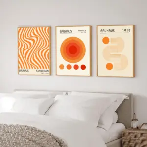 1PC/3PCS Frameless Abstract Orange Bauhaus Posters Canvas Painting Minimalist Modern Geometric Wall Art Exhibition Home Decor