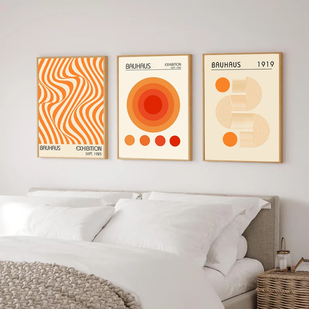 1PC/3PCS Frameless Abstract Orange Bauhaus Posters Canvas Painting Minimalist Modern Geometric Wall Art Exhibition Home Decor