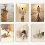 Modern Nordic Canvas Painting Jesus Christ Walking on Water  Christian Wall Art Decor for Home