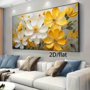 Flat 2D White and Yellow Flower Abstract Canvas Prints Poster Modern Floral Large Horizontal Art Prints Wall Art Home Decor