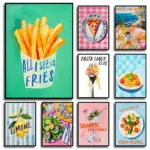 Food Wine Fruits Poster Canvas Paintings Pizza Pasta Avocado Sushi Wall Art Pictures for Home Kitchen Decor No Frame