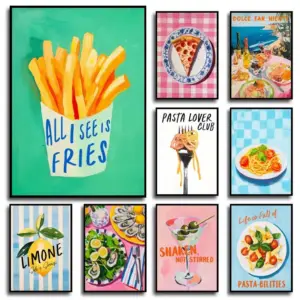 Food Wine Fruits Poster Canvas Paintings Pizza Pasta Avocado Sushi Wall Art Pictures for Home Kitchen Decor No Frame