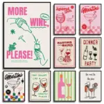 Retro Cocktail Mojito Wine Club Canvas Print Minimalist Bar Drink Food Wall Art Nordic Poster for Living Room Kitchen Home Decor