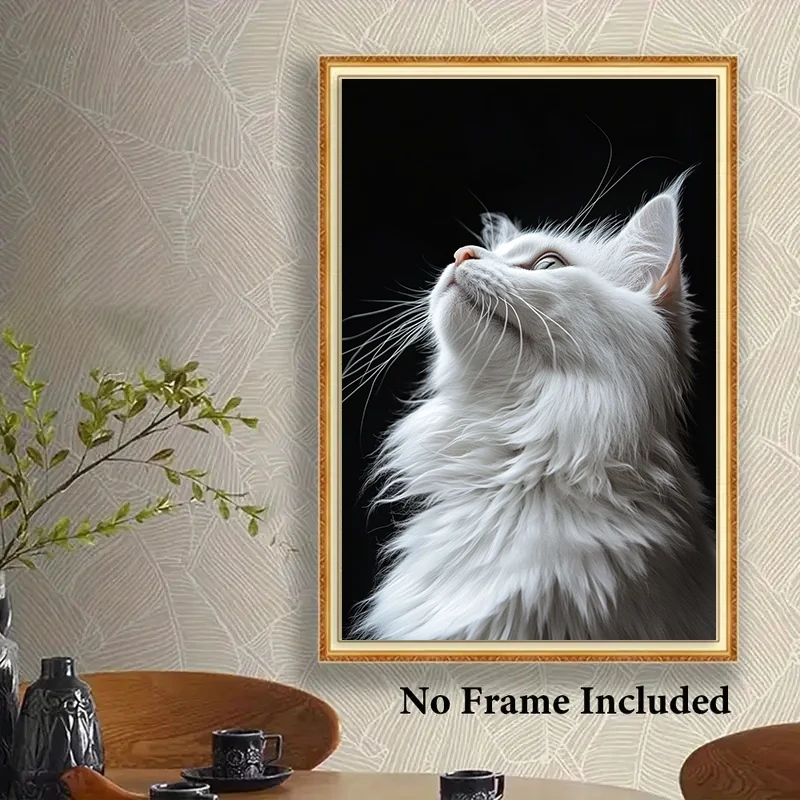 White Longhair Cat Portrait Canvas Print – High-Contrast Feline Art, Realistic Animal Design, Frameless for Home Office Decor - Image 4