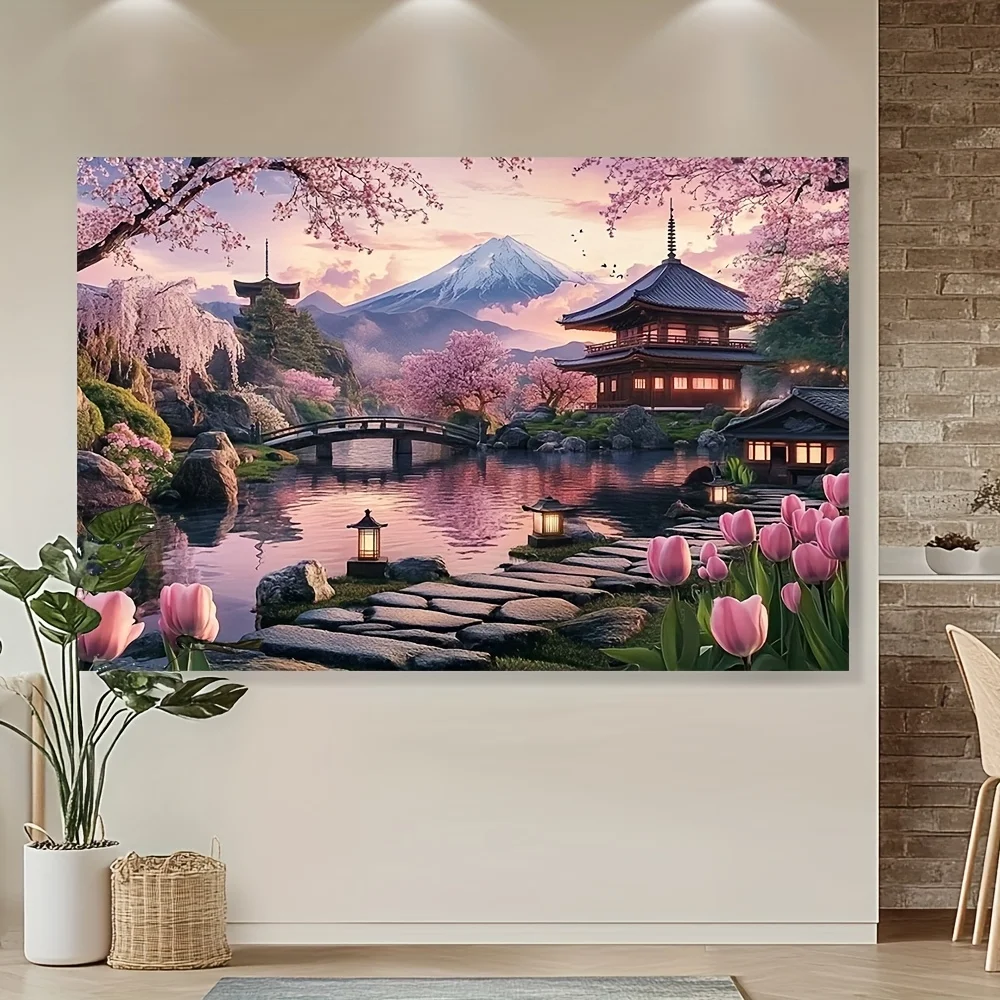 Cherry Blossom Temple Tapestry - Perfect for Home Décor, Adding a Touch of Nature and Tranquility to Your Living Space - Image 3