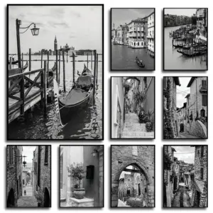 Monochrome Italy Art Print Black and White Modern Landscape Poster for Living Room & Office Elegant Vintage European Wall Decor