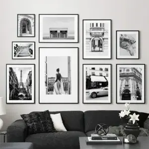 Parisian Chic Fashion Girl Canvas Print - Black & White Champs Elysees Poster for Living Room Wall Decor