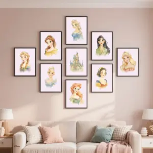 Pink Princess Castle Wall Art Prints Watercolor Nursery Cartoon Posters Boho Fairy Tale Canvas Painting Girls Room Decor